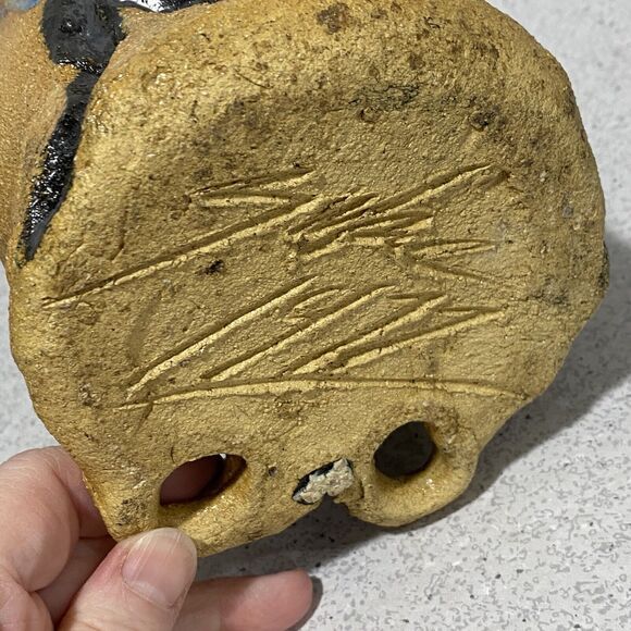 1977 Studio pottery ugly face pitcher jug vase cobalt blue and stoneware signed - Picture 12 of 14